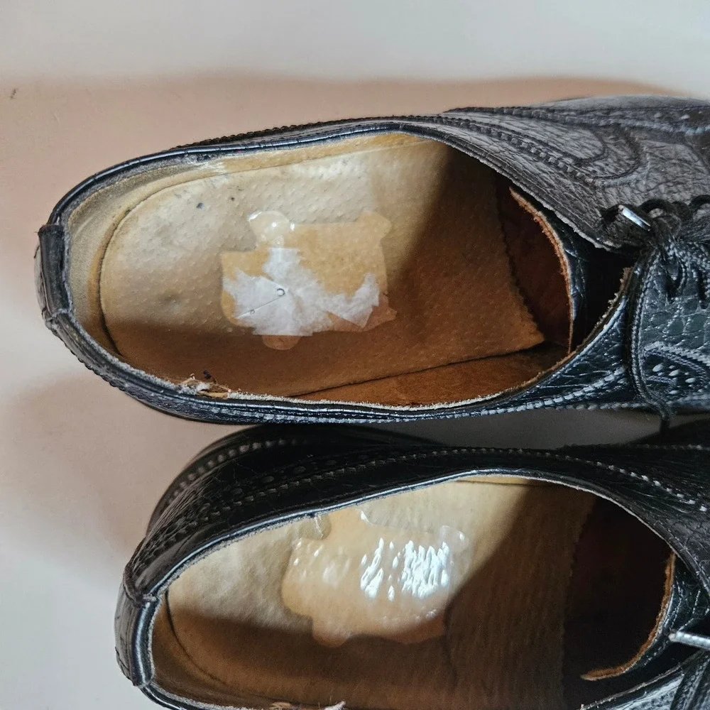 Calzado Leonel Black Crocodile Embossed Leather Wingtip Oxford Shoes Men US 7.5